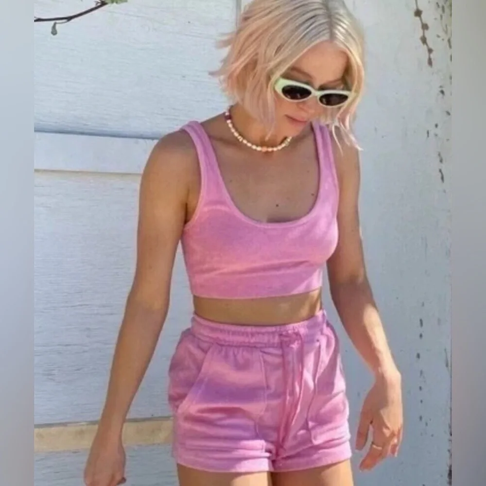 Zara Terry Toweling Bubblegum Pink crop tank top, Medium - Picture 4 of 6